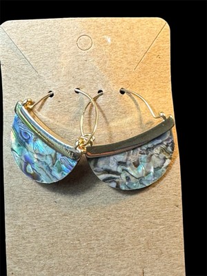 Abalone Shell Half Circle Earrings Gold Tone Pierced