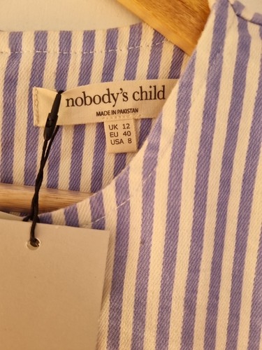 NOBODY’s CHILD Blue AND White Denim Striped Farringdon Mini Dress SIZE 12 BNWT - Picture 4 of 12