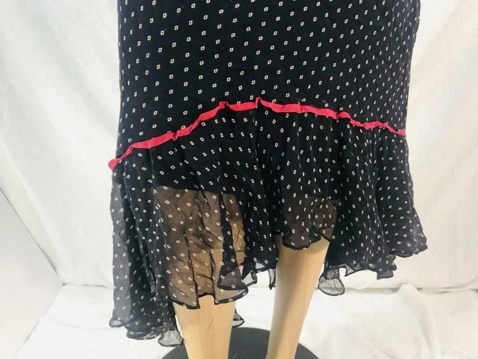 Falda Larga Robbie Bee Seda Negra Lunares Dobladillo Alto-Bajo Cintura Elástica Talla 6 Foto 2 de 4
