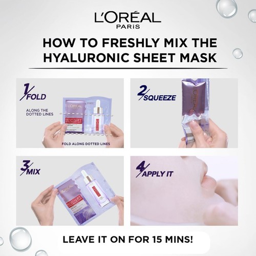 Máscara de hoja de suero mezcla fresca ácido hialurónico L'Oreal Paris Revitalift, 33 g - Imagen 3 de 5
