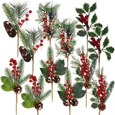 DR.DUDU 12 Packs Holiday Faux Christmas Evergreen for Wreaths, Swags, Topiari...