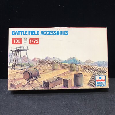 ESCI ERTL 1:72 Battlefield Accessories #216 Scale Fence Barrels Boxes NIB