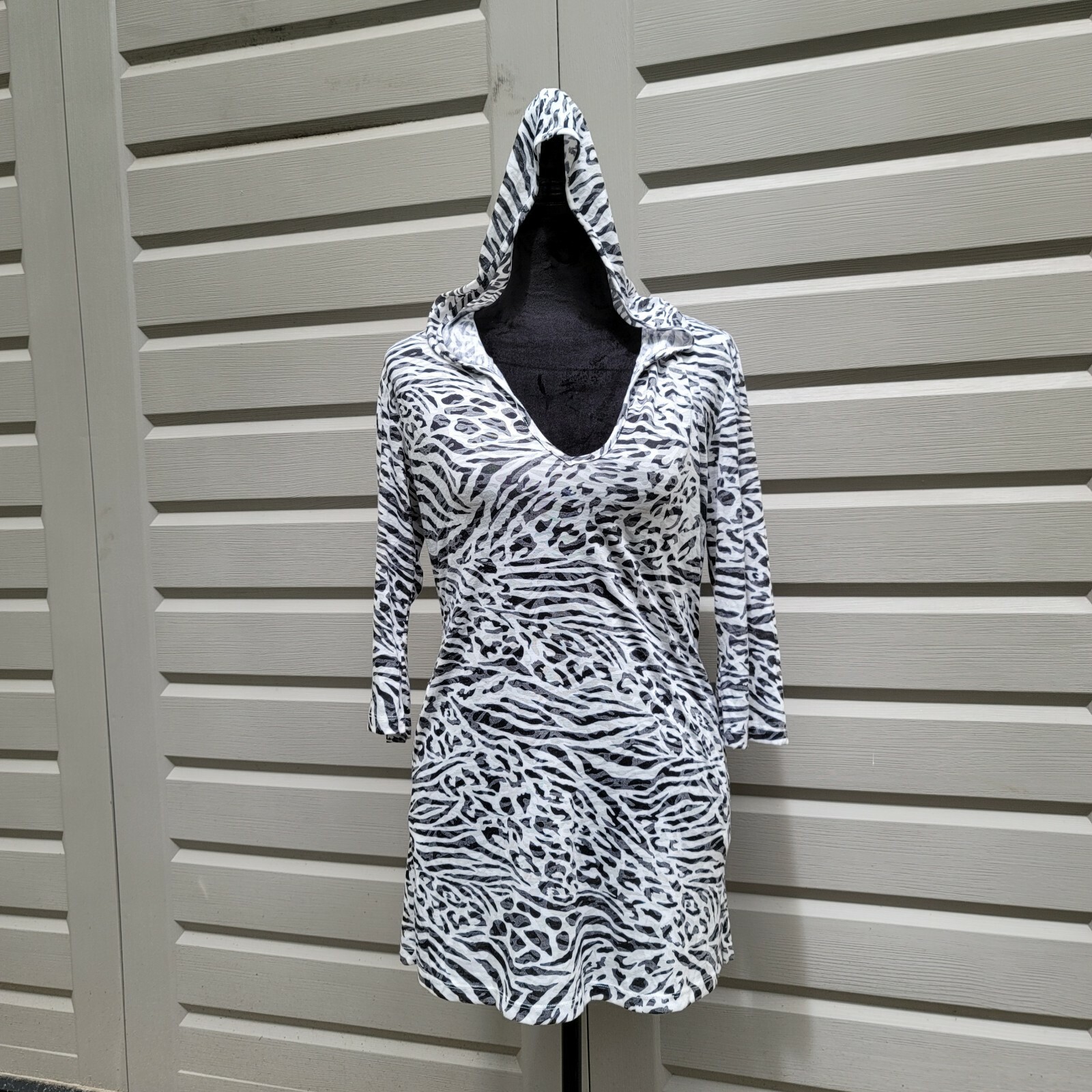 Women’s Black White Zebra Hoodie Sundress Coverup Size S Small Pacific Beach-image