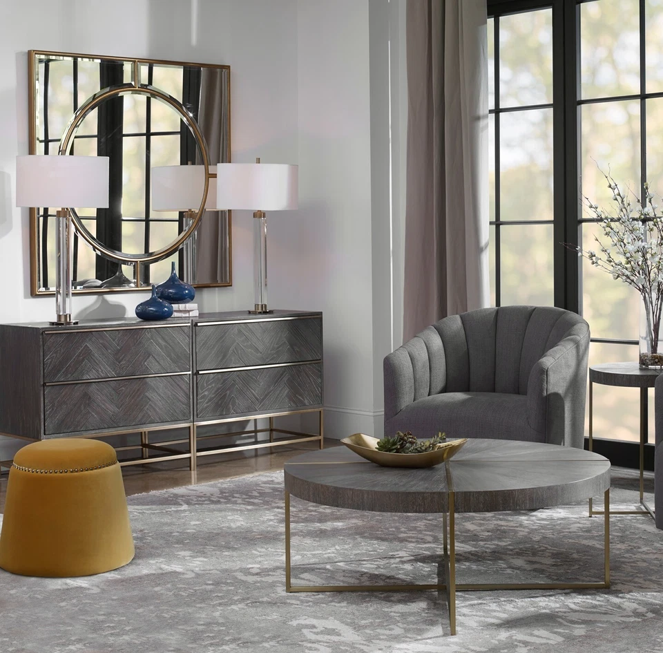 Oversize Large Circle in Square Wall Mirror Gold Bulls Eye Classic Minimalist - Image 3 of 4