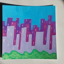 6x6 Inch Acrylic Painting Impressionism Original Art Title Violet City A1