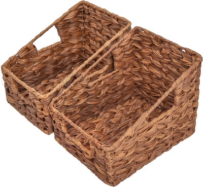 Wicker Storage Baskets for Shelves, Trapezoid Woven Basket with Handles, Waterpr