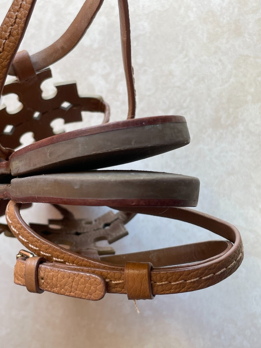 Tory Burch Sandals Womens 9 Shoes Brown Gold Big Logo