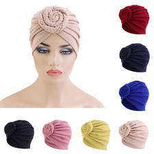 Women Solid Color Hair Loss Turban Caps Muslim Hat Bonnet Knot Head Wrap Chemo