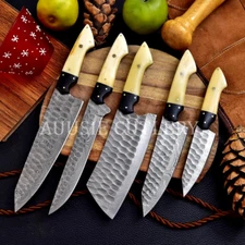 5 knives set HANDMADE DAMASCUS STEEL CHEF KNIFE SET KITCHEN KNIVES SET