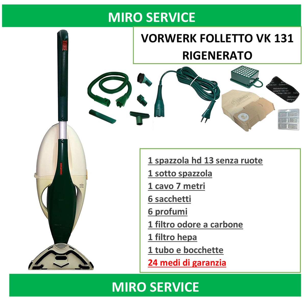 Vorwerk Folletto Aspirapolvere VK 131 Con Spazzola HD 13 | Ricondizionato | Leggero E Silenzioso | Classe A++