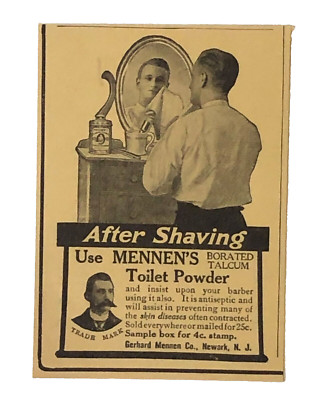 1911 Mennen s Toilet Powder Advertisement After Shaving Talcum Antique Print AD