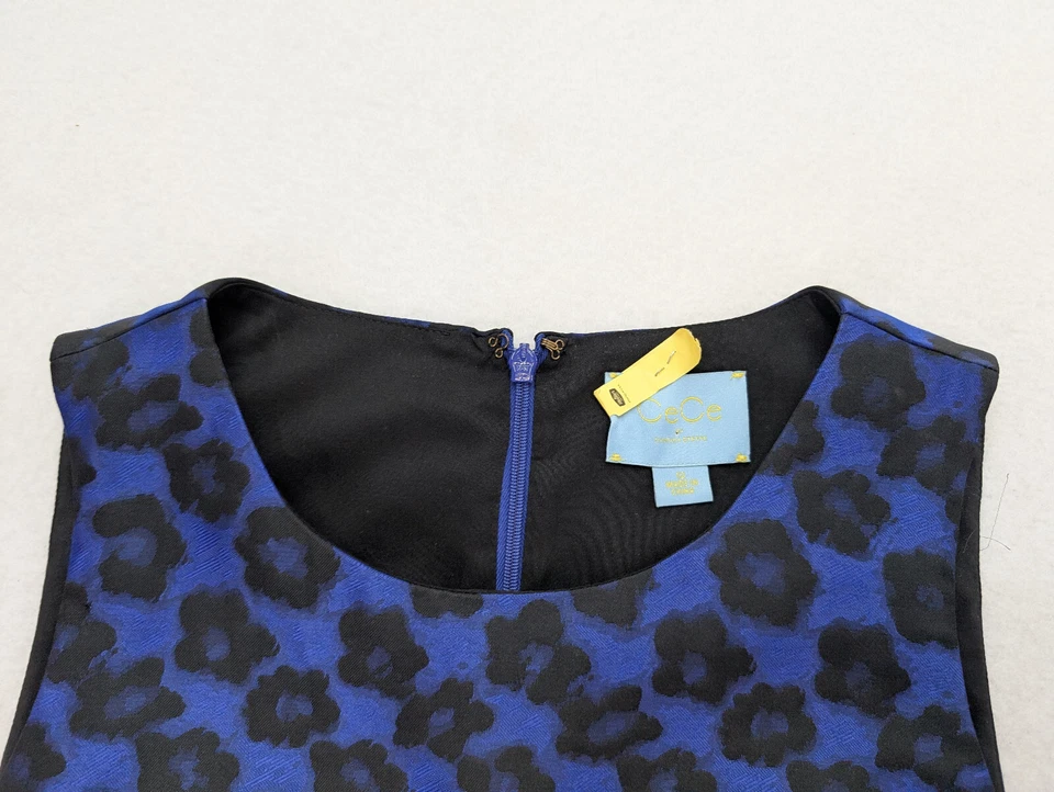 Vestido para mujer CeCe by Cynthia Steffe talla 12 azul negro calce floral y acampanado Foto 3 de 4