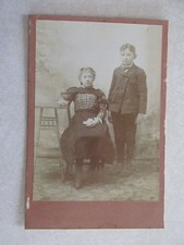 tt189 Vintage cabinet card photo victorian dress children boy girl siblings