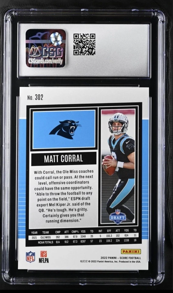 2022 score football matt corral RC Graded 10 Gem Mint Panthers rookie card - Image 2 of 2