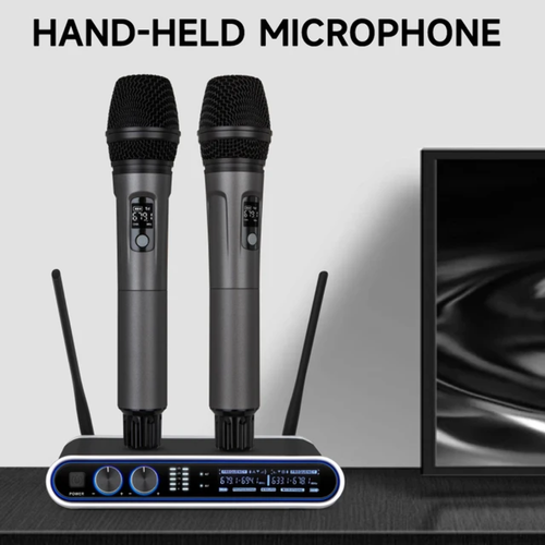 Hridz Wireless UHF Microphone Kit Dual Handheld Mics with 100m Range Receiver fo - Picture 3 of 12