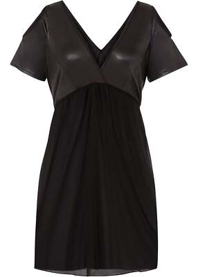 Kleid mit Wet-Effekt Gr. 36/38 Schwarz Damen Negligé Minikleid Nachtwäsche Neu