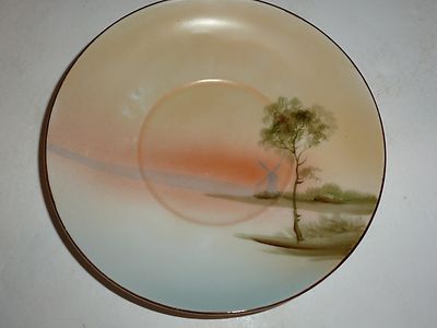絵画 nipponia nippon Vintage Nippon Cup and Saucer, Tree/Lake/Windmill Scene, Orange