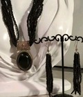 Black Seed Bead Multi Strand Pendant Necklace Dangling Earrings Jewelry Set — photo 1