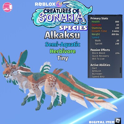 Alkaksu Species | Roblox Creatures of Sonaria : COS   READ DESC  