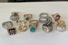 Lot Estate 16 Vintage Costume Stone Cocktail Rings 2 925 Silver Some HGE Gold