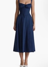HOUSE OF CB Women's Navy Blue Corset Midi A-Line Dress XS Regular Size