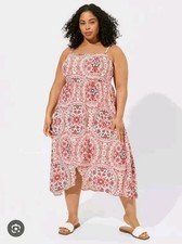 Torrid Tea Length Challis Square Neck Sleeveless Dress Red Americana Size 1X