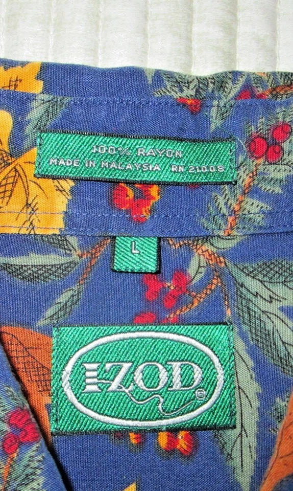 IZOD мужской L синий лист печати длинным рукавом на пуговицах платье повседневная рубашка - Изображение 3 из 4