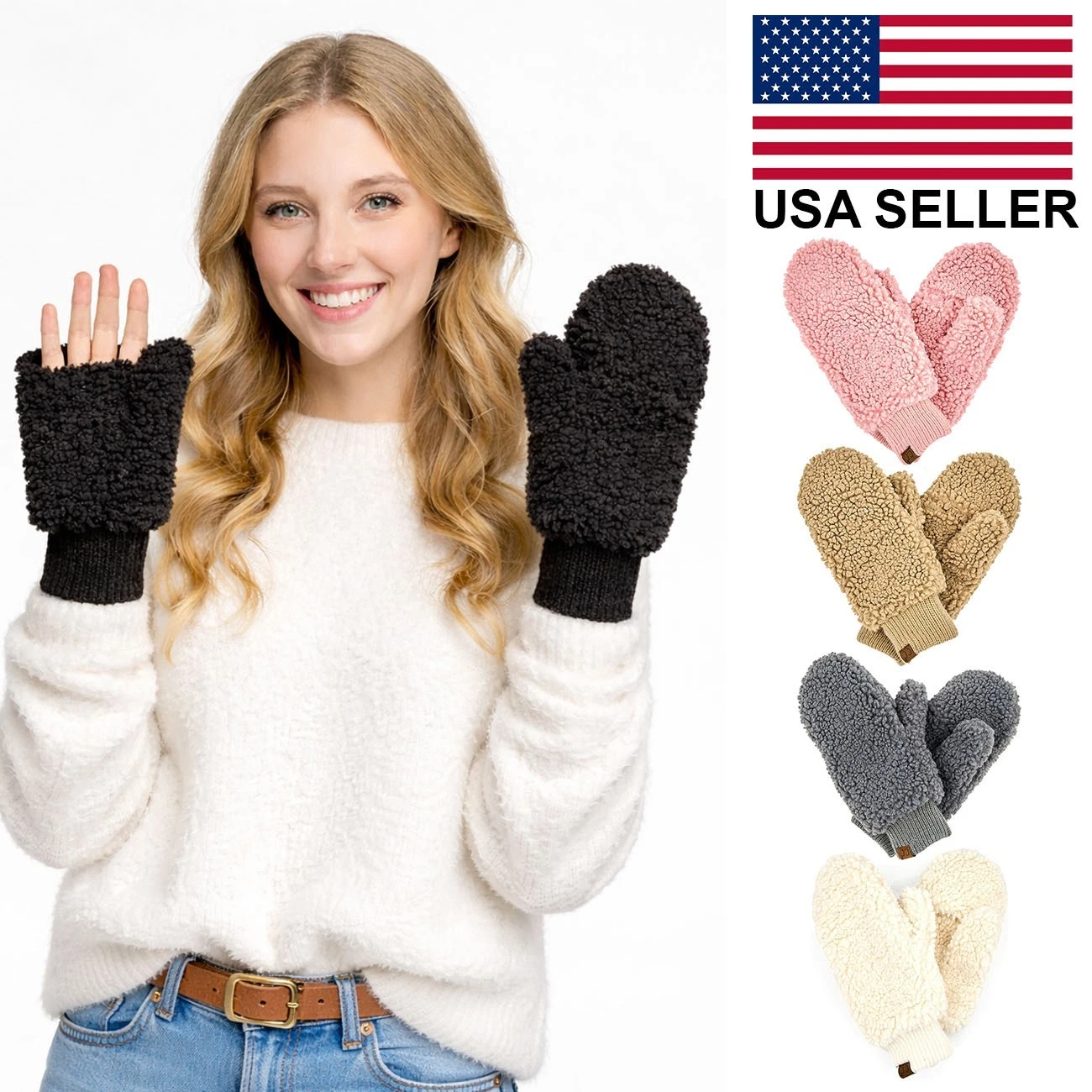 C.C Women's Winter Warm Soft Fleece Lined Sherpa Mitten Gloves with Opening
Opens in a new window or