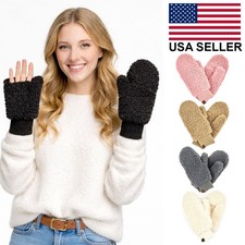 C.C Women's Winter Warm Soft Fleece Lined Sherpa Mitten Gloves with Opening