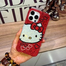 Handmade Bling Red Rhinestone Cat Case for iPhone 17 16 15 14 13 12 Pro Max