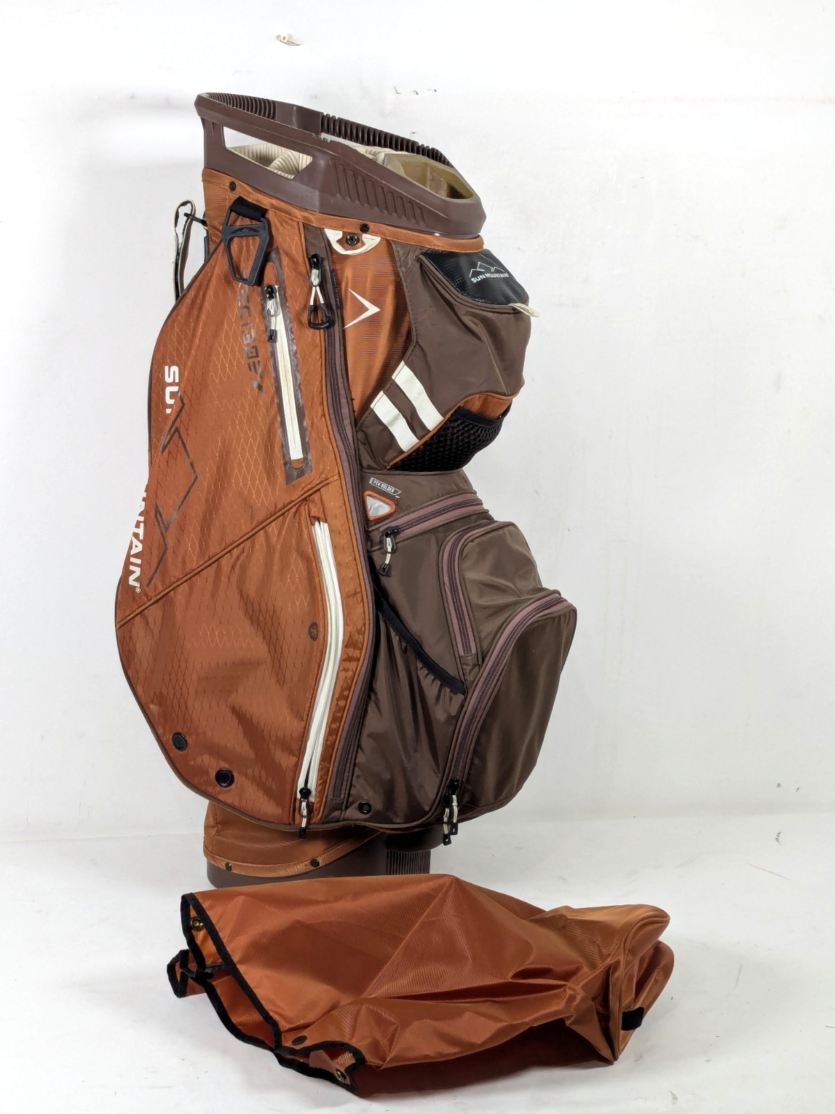 Sun Mountain 2023 C130 Cart Bag - Pecan & Java Beach 14 Way Divider w/ Rain Hood