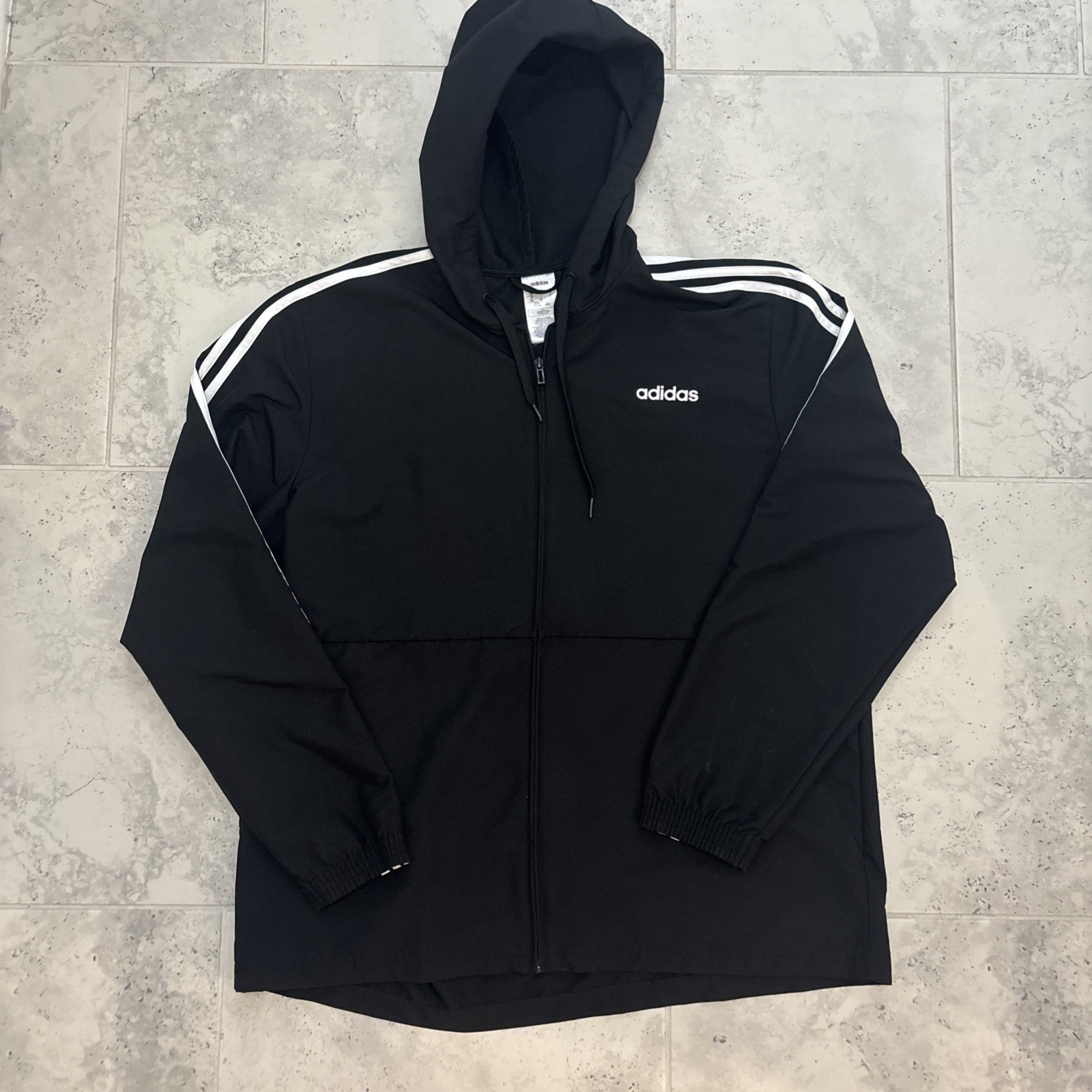 Adidas Mens XL Black Essentials 3-Stripes Windbreaker Track Jacket