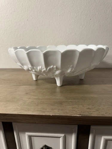 Large Vintage Milk Glass Footed Fruit Console Bowl