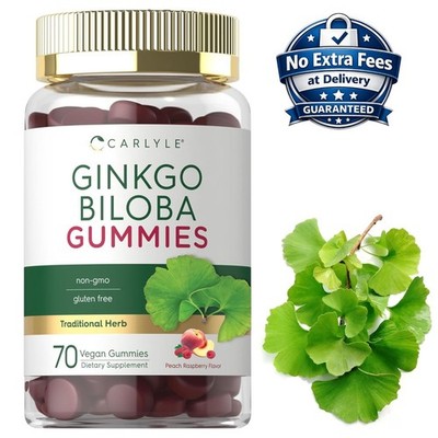Ginkgo Biloba 45:1 Leaf Extract 300mg | Peach Raspberry Flavor | 70 Gummies