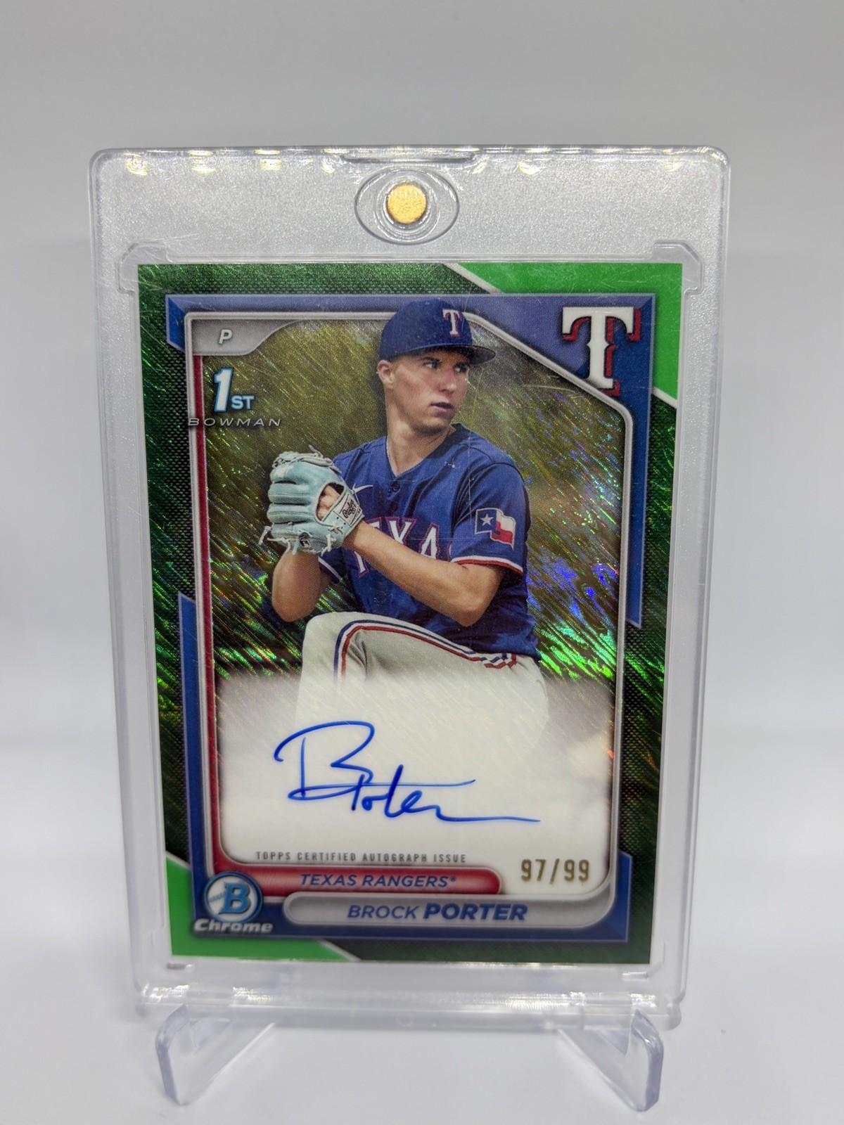 2024 Bowman Chrome Prospect Green Shimmer Auto /99 Brock Porter Rangers 1st