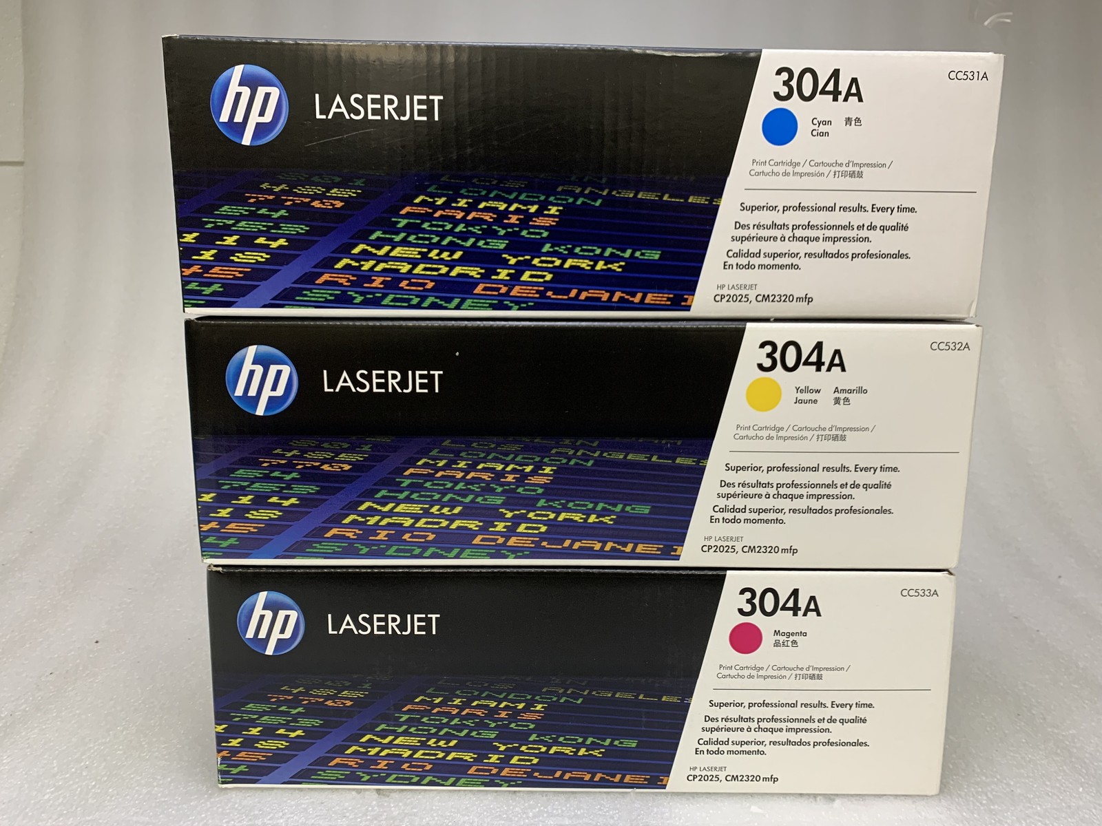Sealed set of 3 HP 304A toners, cyan, magenta, yellow - Excellent!