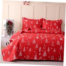 Red Christmas Tree Kids Quilt Set Size, 3 Piece Xmas Full/Queen Red Tree