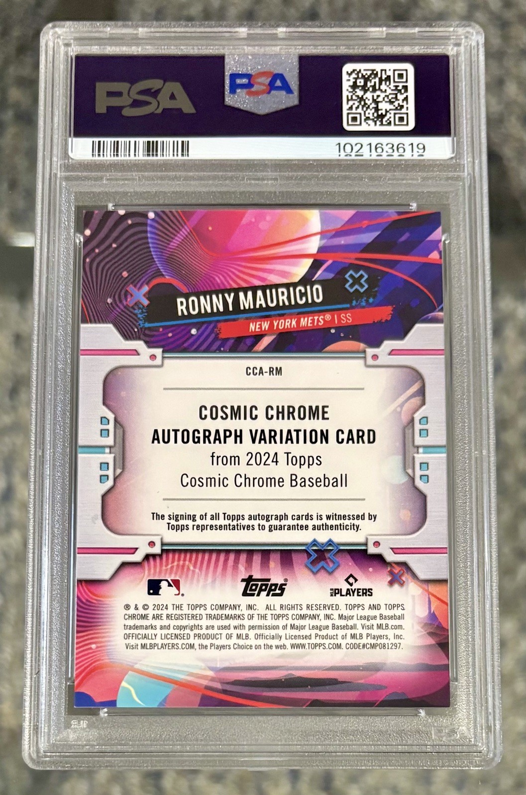 2024 Topps Chrome Cosmic Red Flare Ronny Mauricio Autograph /5 RC PSA GEM MT 10 view 2
