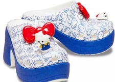 Crocs Hello Kitty 50th Siren Clog Womens 9 Blue White High Heel Jibbitz New