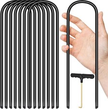 Trampoline Stakes U Shaped Anchors Heavy Duty Metal - Long Black 8pcs 10inch