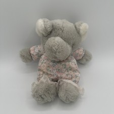 1989 Vintage Commonwealth Elephant Lovey Plush Baby Pink Flowers Lace Bow Blue