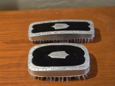 Matching Pair of Silver Tone Black Inlay Clothes Brushes
