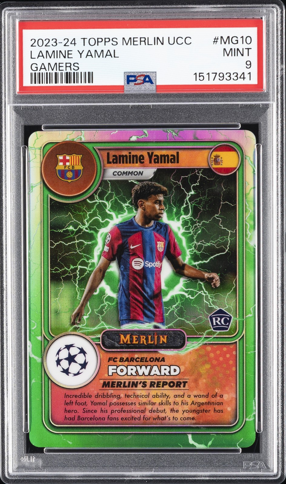 2023-24 TOPPS MERLIN UEFA CLUB COMPETITIONS MERLIN'S GAMERS LAMINE YAMAL PSA 9