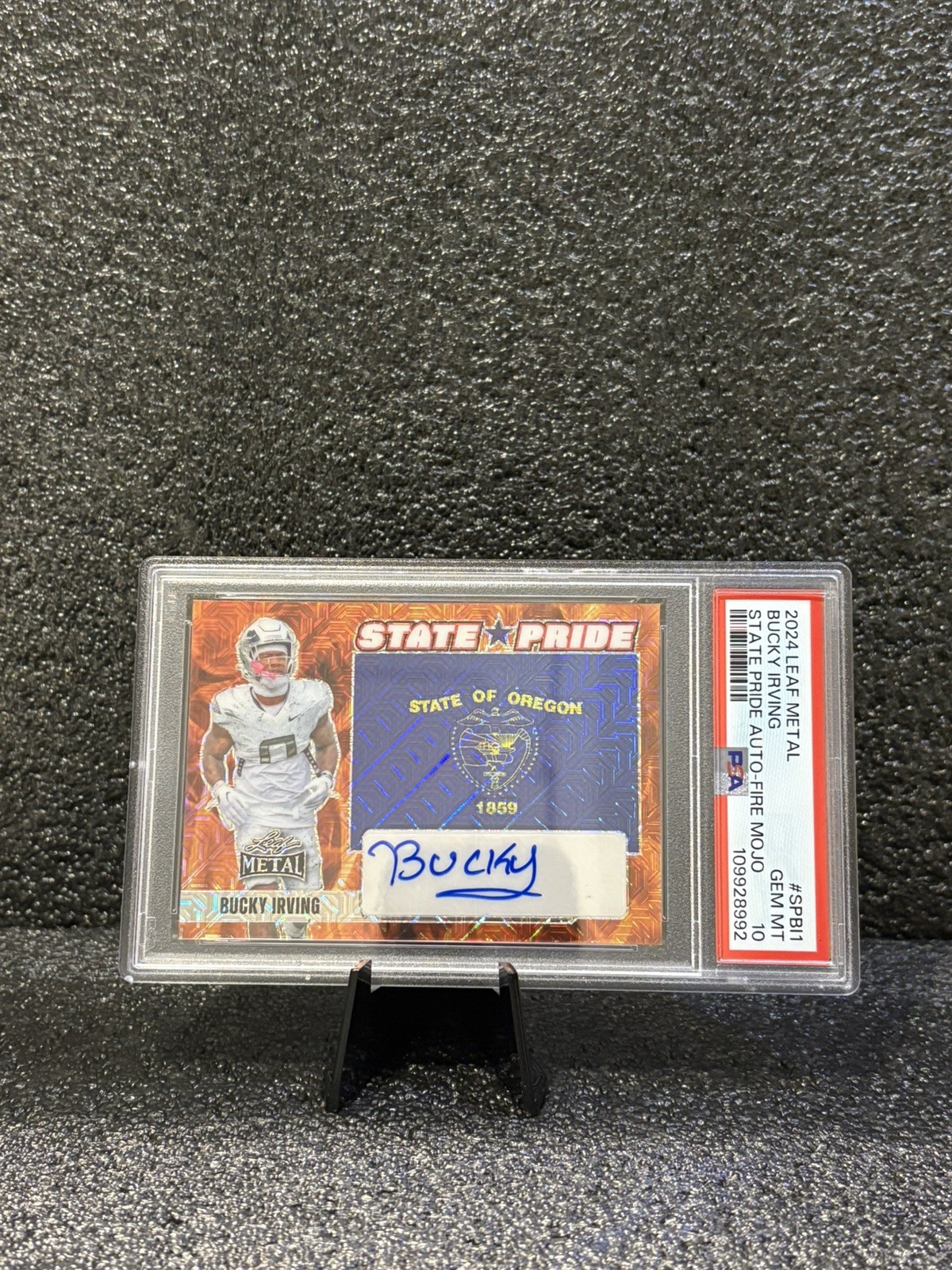 Bucky Irving Leaf Metal State Pride Autographs #SPBI1 Fire Mojo