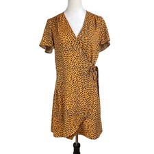 J. Crew 6 Orange Cheetah Print Mini Wrap Short Sleeve Lightweight Unlined Dress