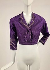 VICTORIAN PINSTRIPED PURPLE SILK TAFFETA BODICE W BRAID  BEADED BUTTONS