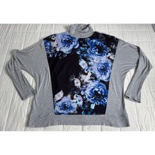Gray Long Sleeve Turtleneck Floral Print Sweater Top Size Large