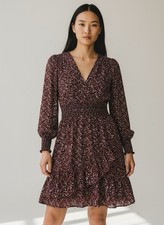 MICHAEL Michael Kors size M Burgundy Leaf Print Smocked Tiered Crepe Dress