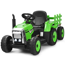 Honeyjoy 12V Kids Ride On Tractor with Trailer Ground Loader w/RC & Lights Green