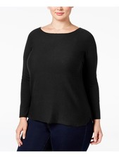 INC Womens Black Long Sleeve Jewel Neck Sweater Plus OX